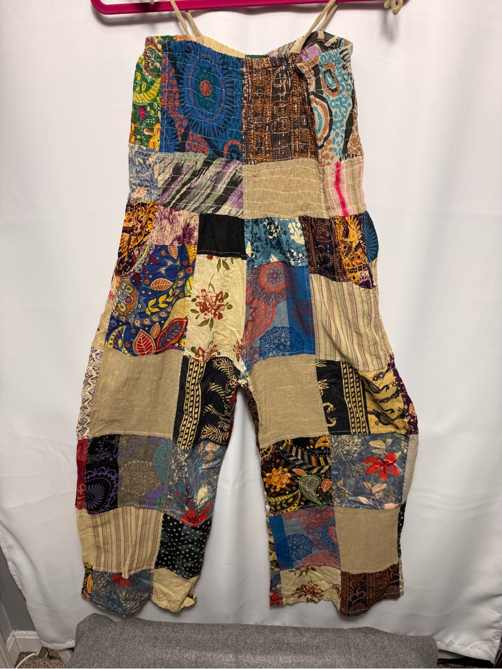 Katmandu Imports Handmade Patchwork Cotton Boho Jumpsuit Romper S/M Made in Nepl - Picture 5 of 6